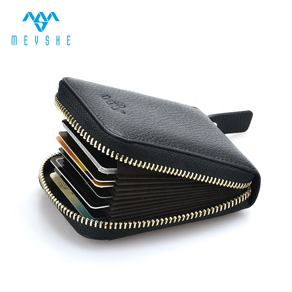 Factory Custom High Black Quality Genuine Leather Cheap Gift Zip Around Card Holder Wallet For Women