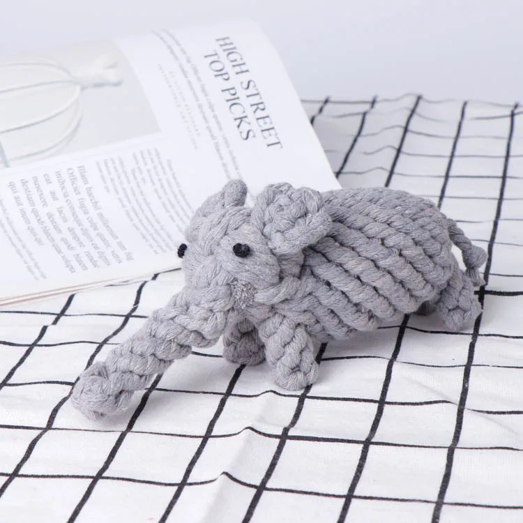 Custom Handmade Alien Cute Animal Shape Plush Soft Handmade Woven Cotton Cord Squeaky Dog Play Chewing Toy