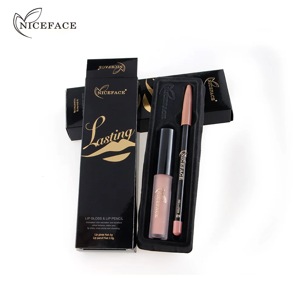  NICEFACE 12 цветов антипригарный блеск для губ без выцветания + подводка комбинированный набор жидкая