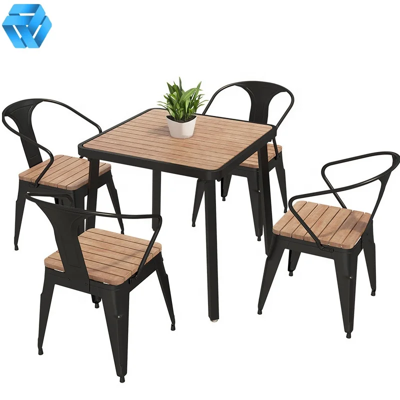Outdoor Table and Chair Set Plastic Wood Table and Chair Balcony Garden Garden Leisure PS Outdoor Furniture Modern as Photo