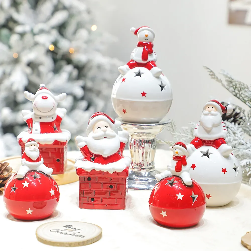 New Design Santa Claus Christmas Ceramic Decorations with Hand Painted Decorative Snowman Ceramic