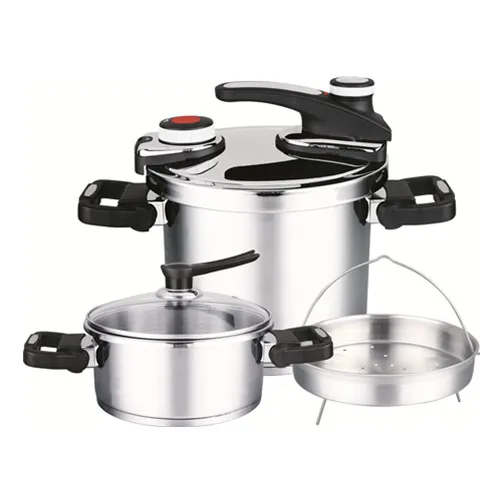 Luxury home use 100kpa stainless steel 4+6L set compound bottom clamp lock pressure cooker made in China