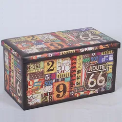 Route 66 PVC Printing Storage Cube Long bench Folding Foot Stool Ottoman