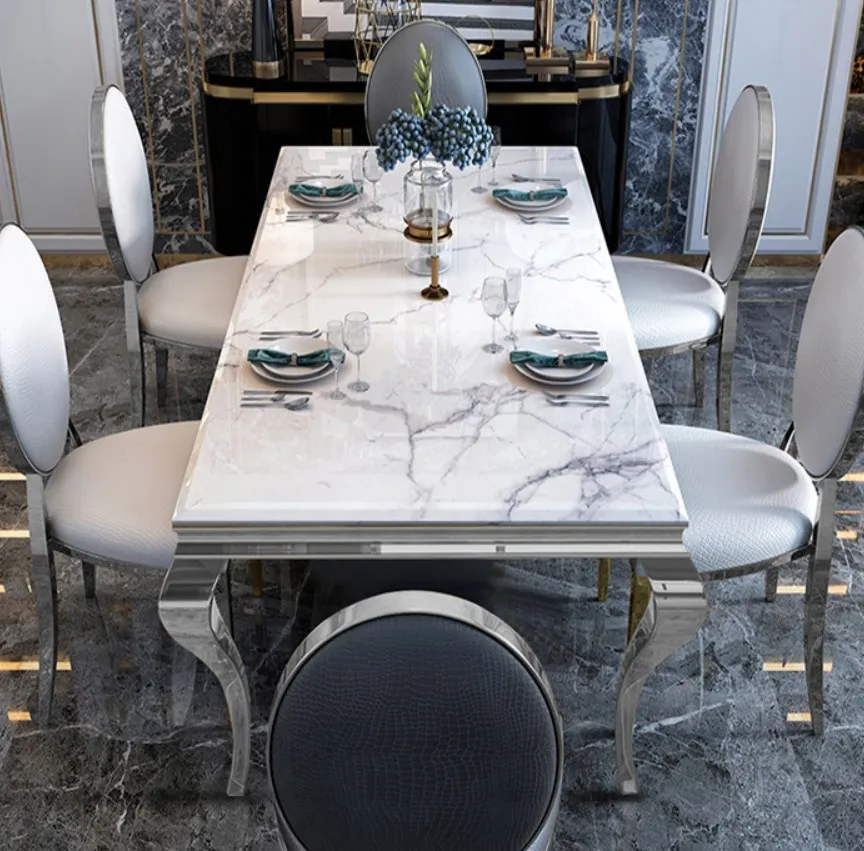 Modern Stainless Steel Sintered Stone Dining Room Furniture Glass Dinner Table Marble Luxury Dining Tables And Chair Sets