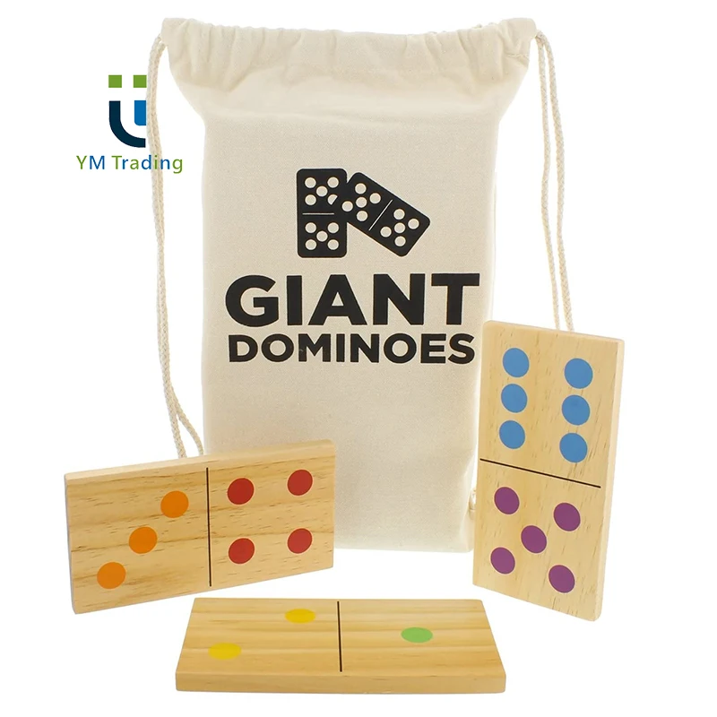 Colorful Double 6 Jumbo Natural Wood Colored Numbers Outdoor Games wooden Dominoes set with carrying bag