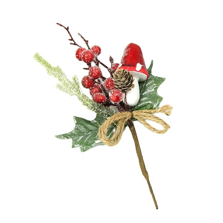 Artificial Red Berry and Pine Cone Christmas Picks with Holly Branches Christmas Decorations