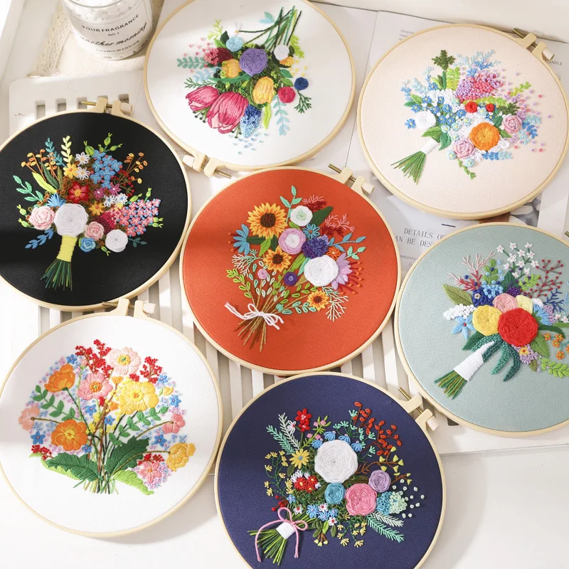 Handmade embroidery crafts lovers punch embroidery kit diy custom cross stitch needlework flowers embroidery art kits for begin