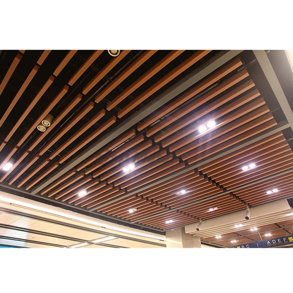 Decorative Wood Grain Corrugated False Aluminum Baffle Ceiling Panel For Airport