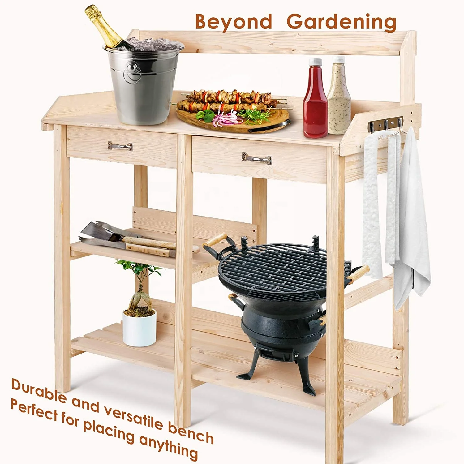 Garden Potting Bench Work Bench Planter Bench Solid Pine Wood with Drawer/Adjustable Shelf Rack/Storage Shelves outdoor