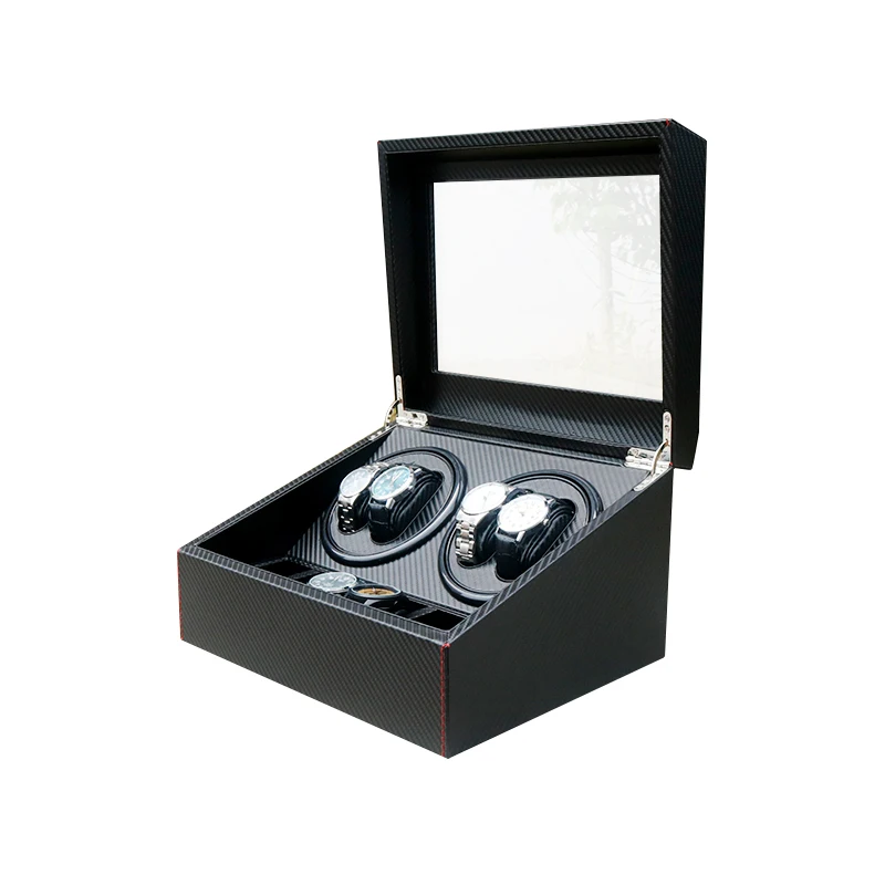 Wholesale Watch Winder 4 Automatic Luxury Black Carbon Fiber Leather Safe 4 Watch Winder Jewelry Box