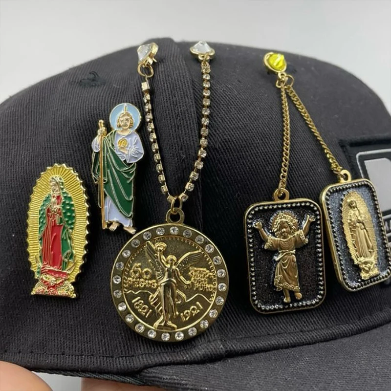 Hot Sell Custom Jesus Virgin Mary Chain Pendant Trucker Caps Hats Chain Pin Custom Charms For Trucker Hats Chain Enamel Pin
