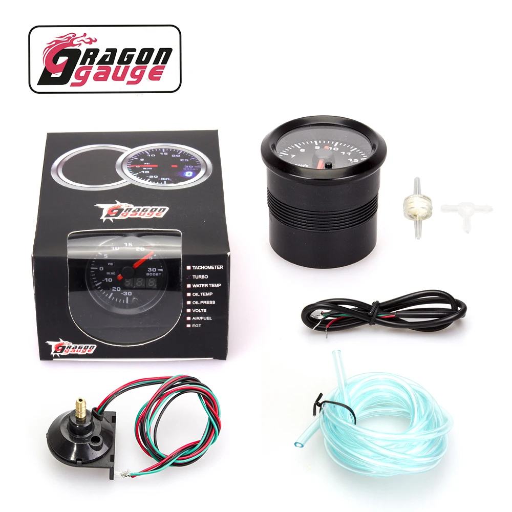 DRAGON GAUGE double Display Stepper Motor 2' 52mm LED Universal 12V Digital Auto Boost gauge - 30 ~ 30 psi Meter Car (6361)