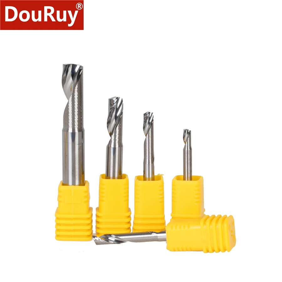 DouRuy 3.175/4/5/6mm  Factory supplier 1 Flute Tungsten carbide end mill for aluminum metal milling cutter bits