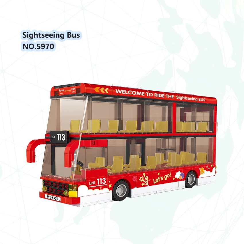 City Street Scene 5970 MOC Bricks Sightseeing Bus Model Children Educational Assembly Building Blocks Collection Plastic Toy