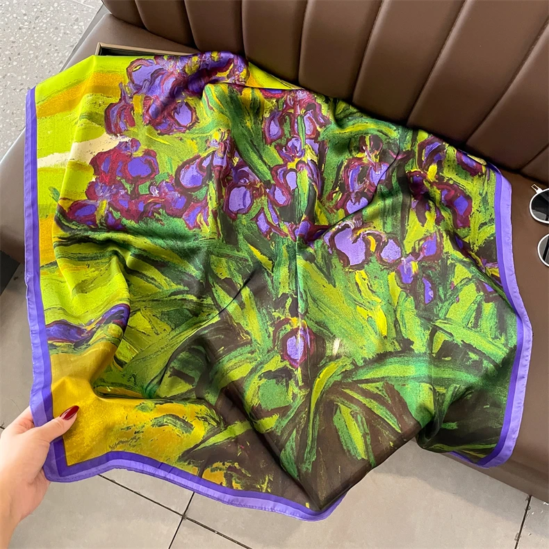 Wholesale Silk Scarf for Women Floral Print Satin Hijab Scarfs Female 90*90cm Kerchief Square Shawl Hair Head Scarves for Ladies