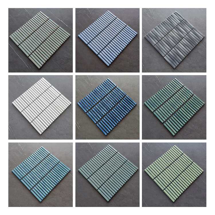 China Foshan Mosaic Supplier White Blue Yellow Strip Mosaic Herringbone Ceramic Mosaic for Living Room Wall Bathroom Backsplash