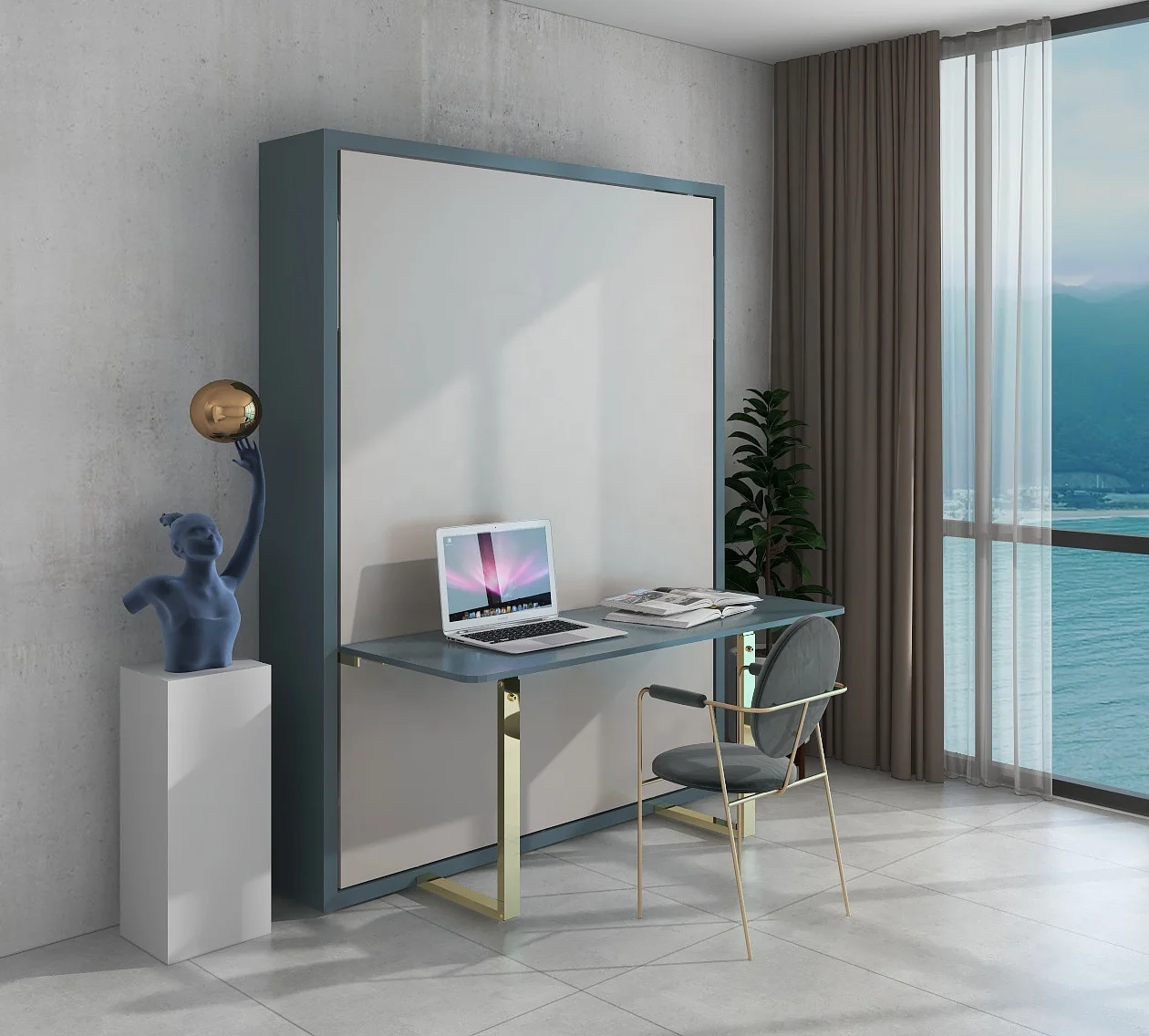 Hidden Wall Bed Queen Size Gas Spring Patented Mechanism System Murphy Bed with Desk