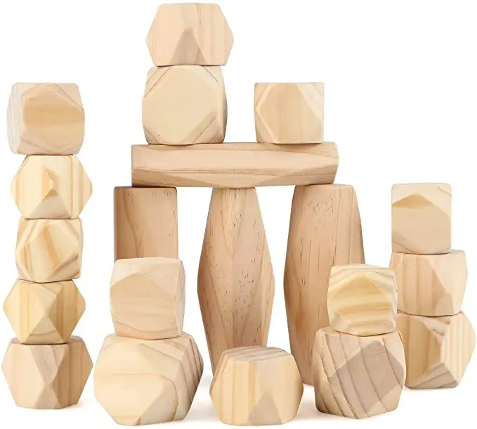 Wholesale Wooden Sorting Stacking Balancing Stones 20 PCS