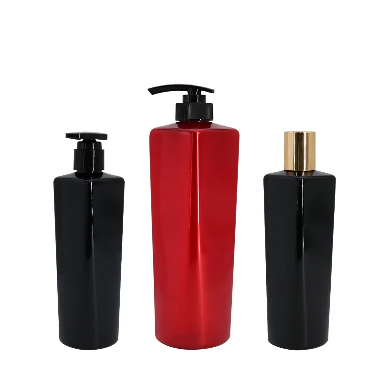 unique shape empty 280ml 750 ml red black white luxury hand wash body wash shower gel plastic shampoo bottle