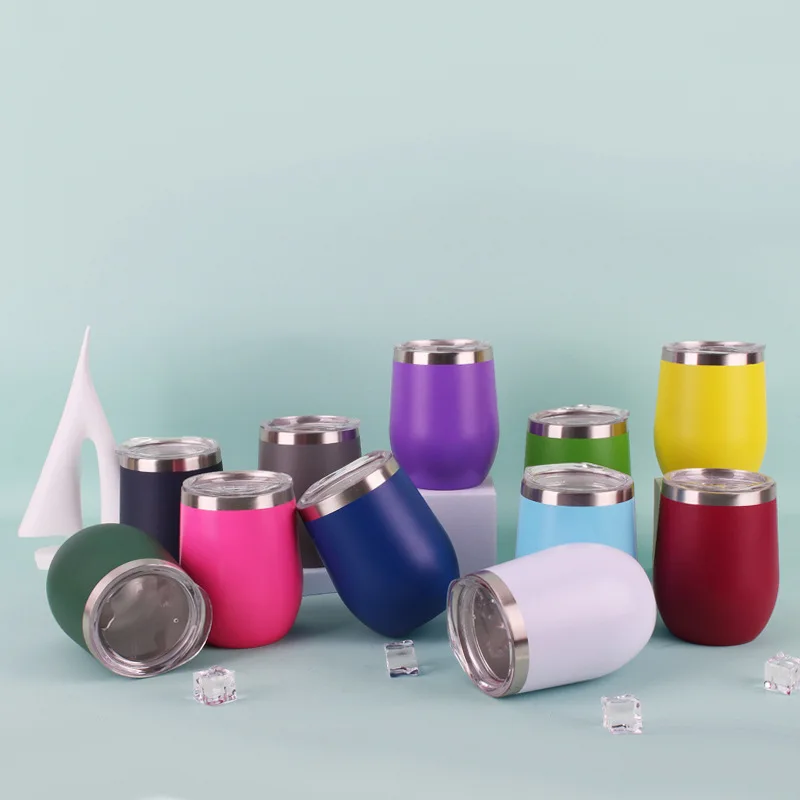 Factory Custom Powder coating 12oz egg shape double wall stainless steel vacuum insulated wine tumblers customized gift box