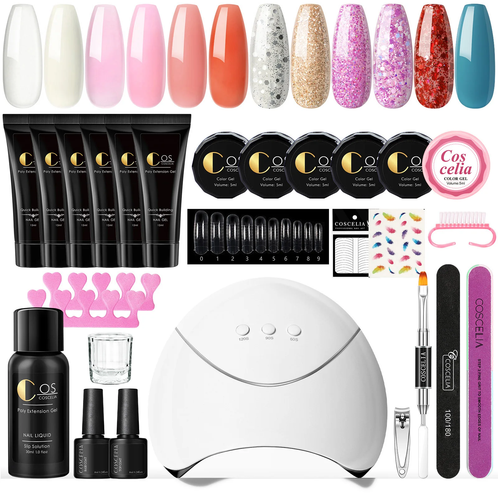 Wholesale OEM Nail Extension Gel Kit Private Label Acrylic Poly Gel Nails Color UV Gel Systems Top Coat with Nail Lamp Tools