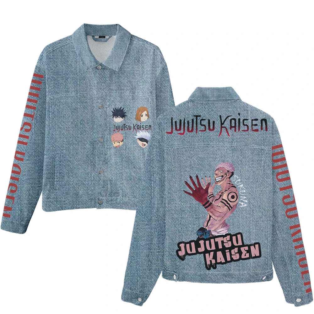 Liluo Japan Anime Men Denim Jacket 3D Harajuku Streetwear Hip Hop Kpop Jeans Coat Casual Cartoon Denim Jackets