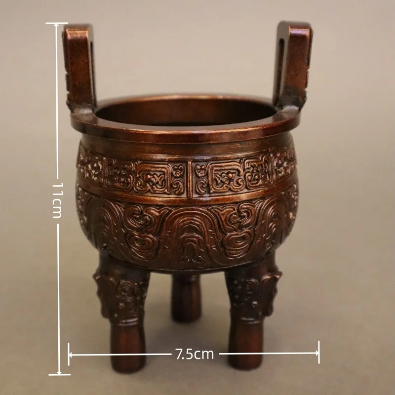 Antique Chinese Ancient Dynasty  Brass Censer Incense Burner Ding Vessel for Incensory Burning Food Vessel Supplies