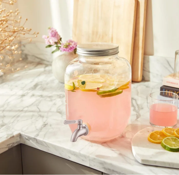 Glass Dual Beverage Dispenser Set 2 Gallon Glass Beverage Jar with Metal Rack for Wedding Juice Tea Lemonade Distribution