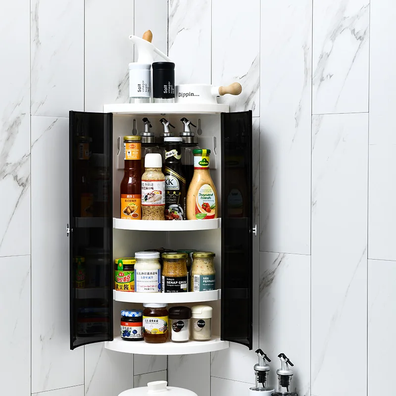 Waterproof and Dustproof Wall Mounted Bathroom Kitchen Corner Plastic Storage Racks Cosmetic Makeup Organizer Storage Box