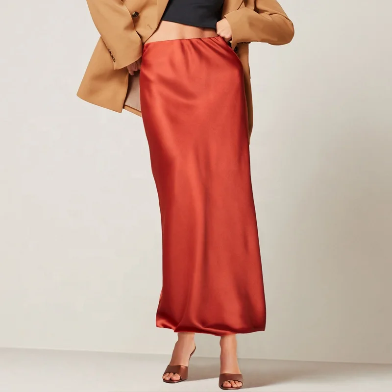 Custom High Waist Midi Long Elegant Skirts Silk Satin Skirts For Women