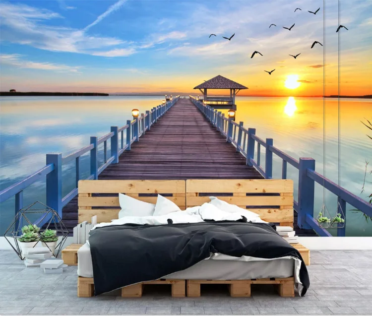 Maldives hotel bridge room wallpaper beautiful sea view 3d wallpaper home decoration