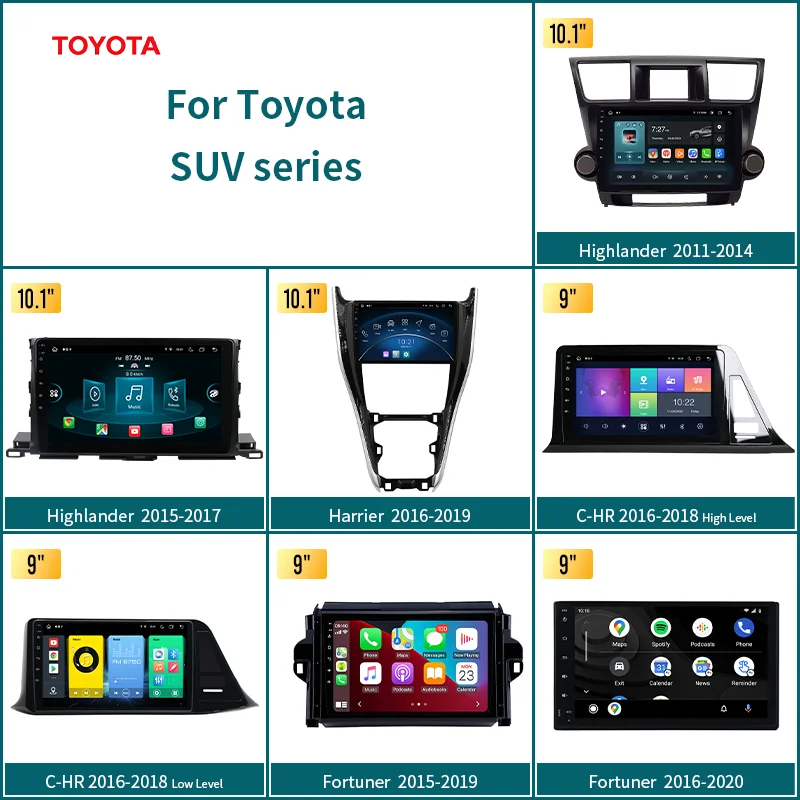 Android 13 Car Radio Stereo Multimedia Video Player For Toyota Highlander/Fortuner/Harrier/C-HR With GPS Navigation