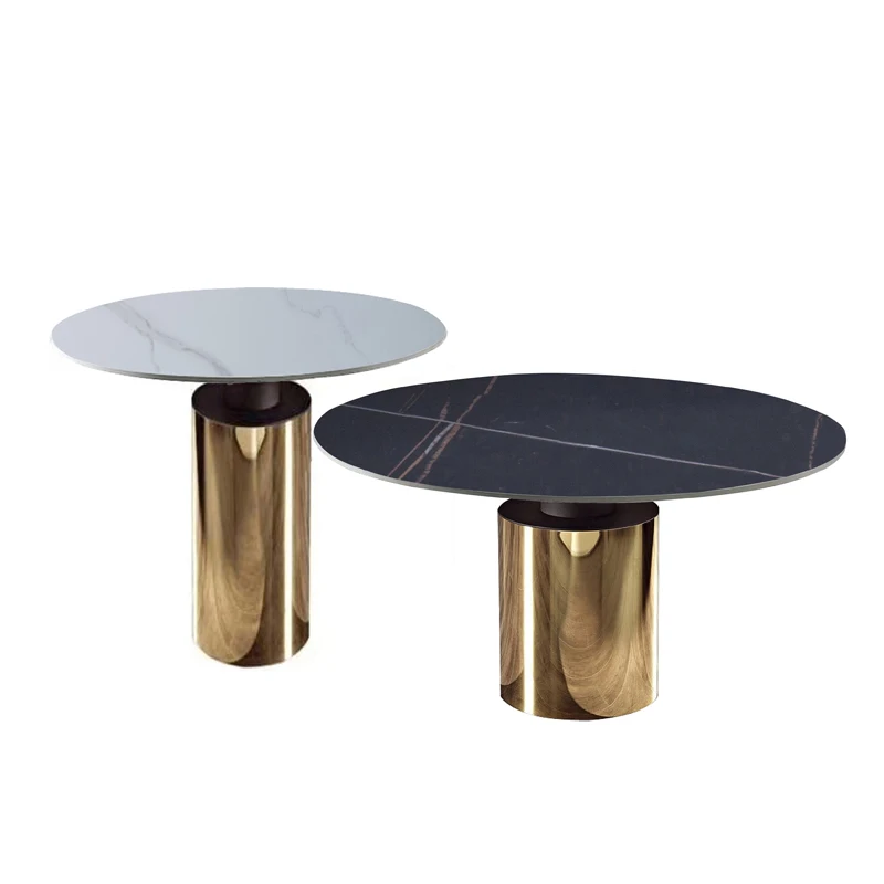 Modern Round Coffee Table Golden Stainless Steel Marble Furniture Set Combination Metal Small Side Table For Living Room