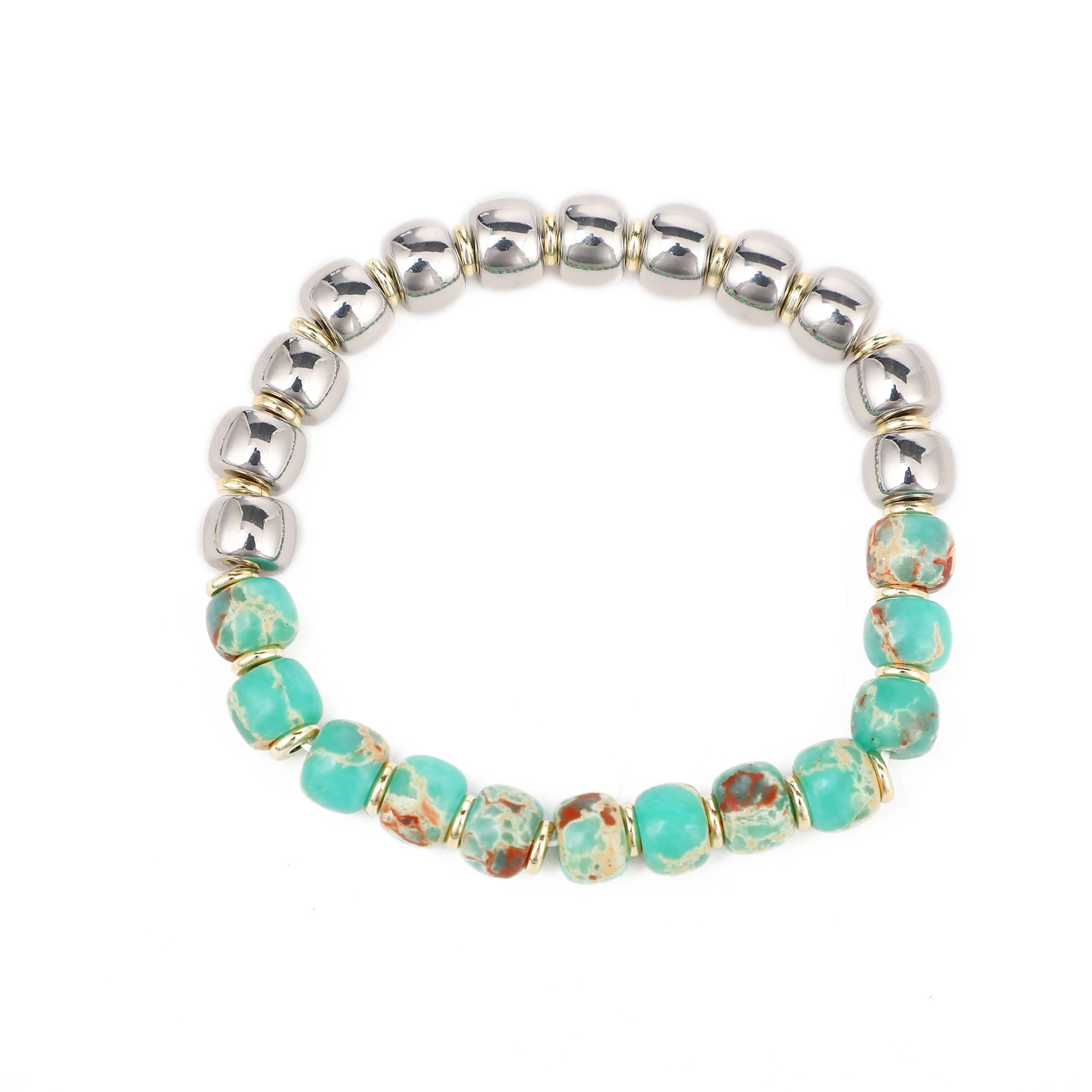 Hq 6X8MM Tile Enamel Elastic Beaded Bracelet With Pony Beads,Polish Barrel Crystal Beads,Natural Stone Beads Charms For Bracelet