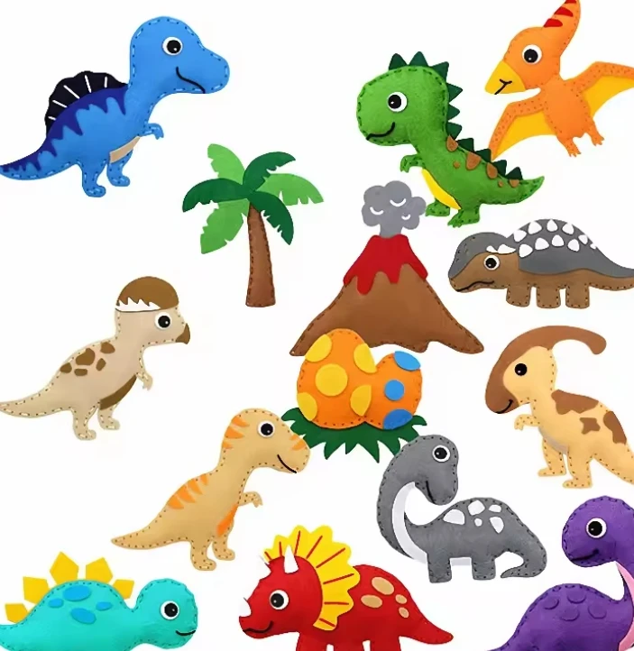 Customizable Crochet & Sewing Set for Kids Unisex Early Childhood Education Toy Handcraft Art Kits Featuring Dinosaurs World