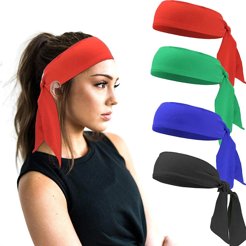 Wholesale Solid Color Sport Head Tie Sweat-absorbing Headscarf Pirate Strap Headband Tennis Yoga Running Hair Tie