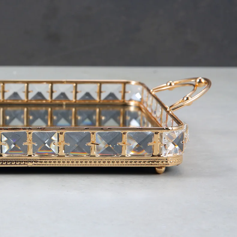 Antique Metal Bathroom Accessories Organizer home crystal gold mirrored serving tray decorative