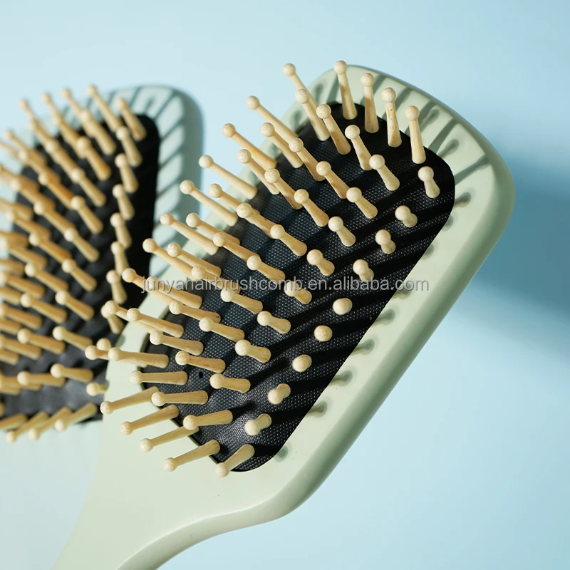 Natural Eco Friendly Paddle Wooden Handle Hairbrush Air Bag Massage Smooth Detangling Hair Comb