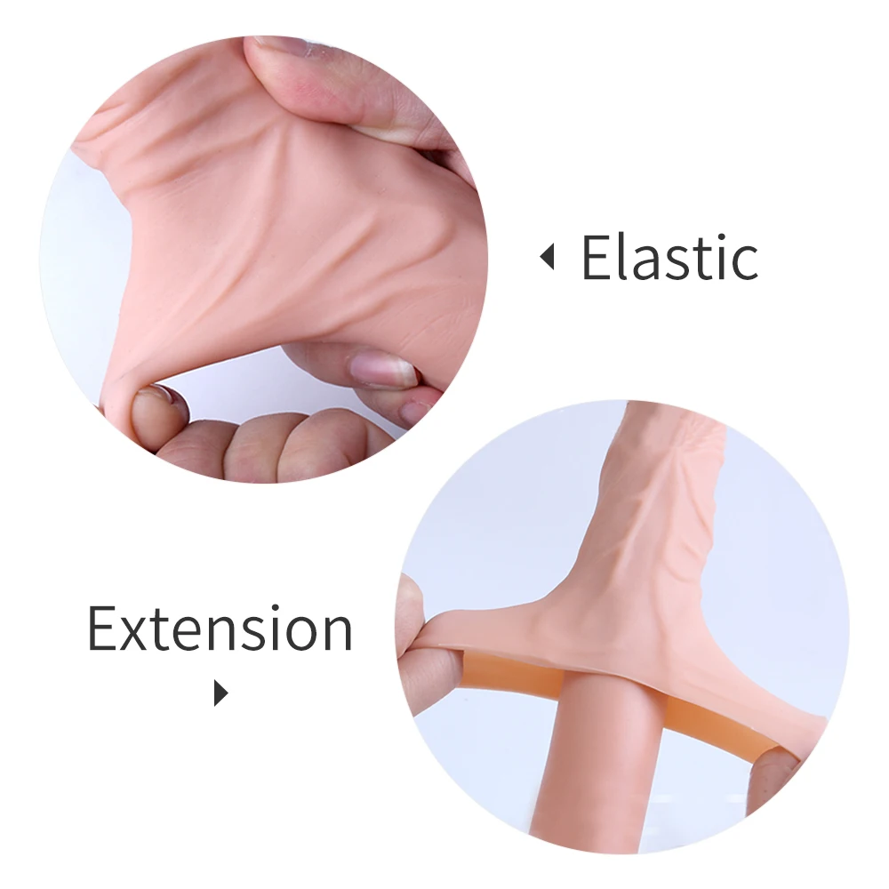 R Liquid Silicone Hollow Dildo Reusable Realistic Penis Enlarger Condom Sex Toy Male Cock Ring Delay Ejaculation Penis Extender