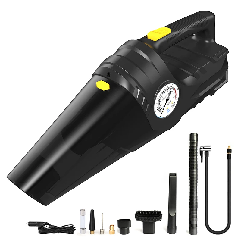 Multi-function 4-in-1 Air Pump 12V Portable Tire Inflator Wet and Dry Handheld 6000Pa Car Vacuum Cleaner