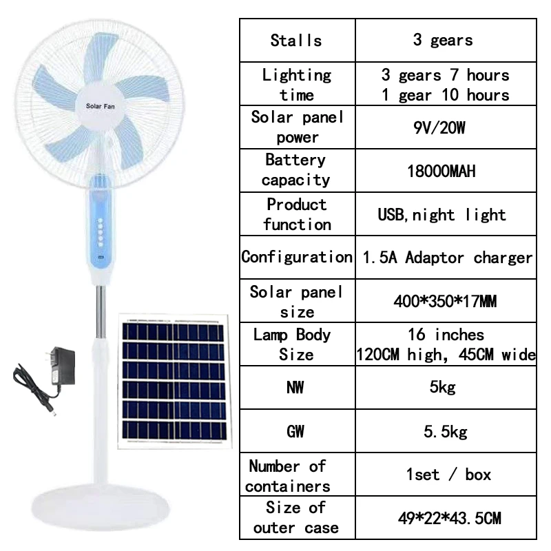 factory solar fan 16inches18inches  Rechargeable solar floor fan with Solar Panel Powered high quality Fan for indoor/outdoor