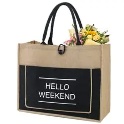 jute packaging beach bag with oem customized hessian jute bag with zipper inside