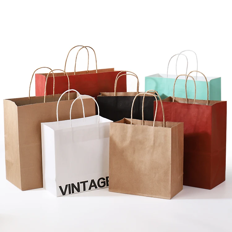 Large Size Luxury Clothes Packaging Paper Bag With Your Own Logo,Recycled Brown Kraft Paper Bag,custom paper bag