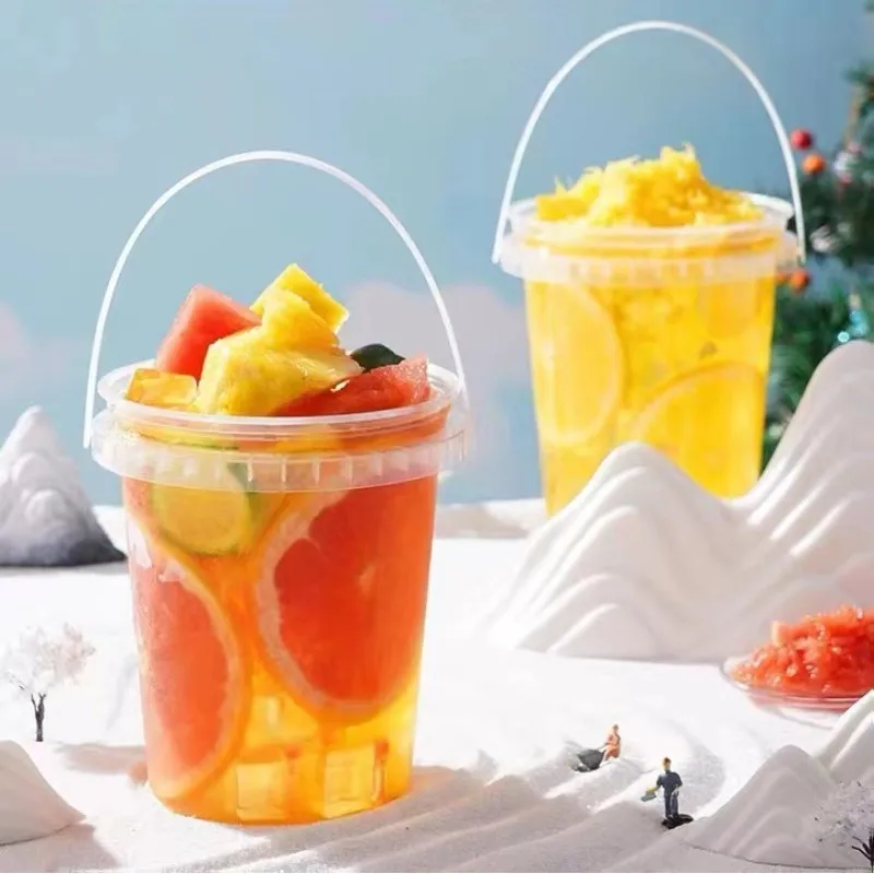 Food Grade 32oz Takeaway Cups Disposable Customized Clear Plastic Buckets With Lids