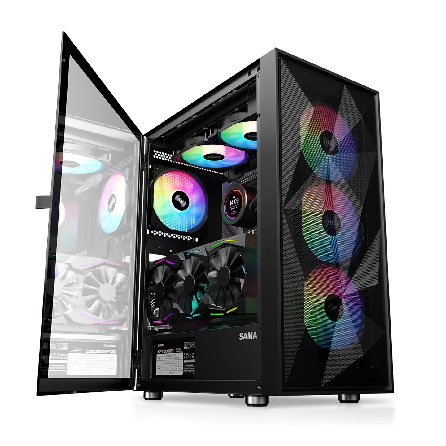 SAMA 3509 Door Open Tempered Glass Side Panel Black & White Mid Tower ATX Gaming PC Computer Case Cabinet