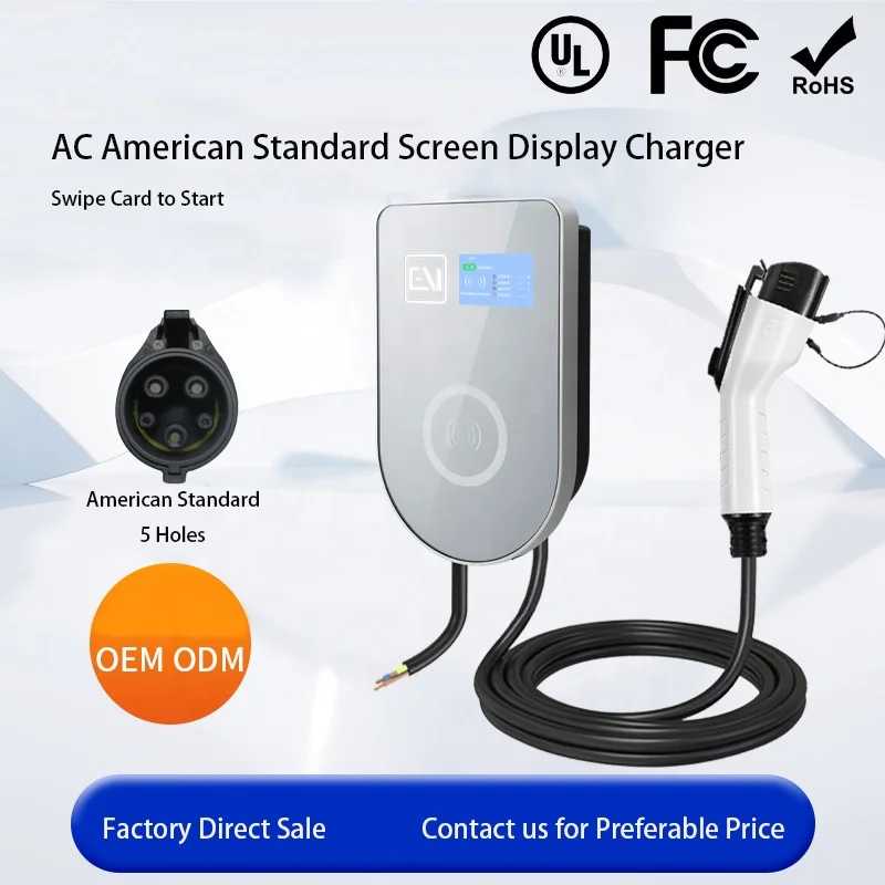 Wall-mounted and column-type ZR-USA01-1 swipe-card-activated charging piles glass panel AC240V 32A 7.6KW bluetooth