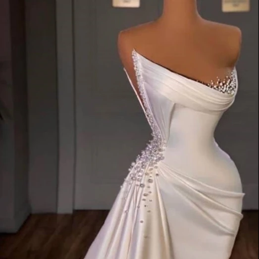 S3010F    2022 New Custom High Quality  Bridal Shoulder Mermaid Flower women satin wedding dress