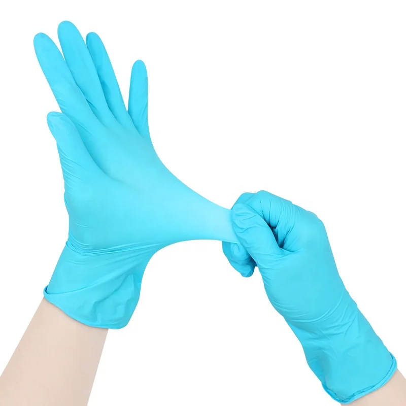Anti Chemical Nitrile Hand Gloves Cleaning Waterproof 100 PCS Box Lake Blue Disposable Nitrile Gloves Powder Free for Household