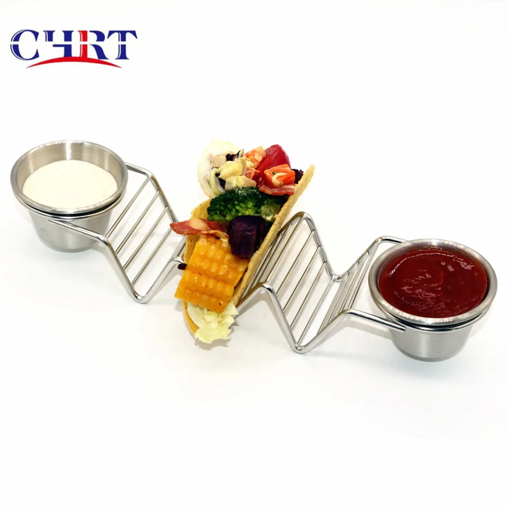 CHRT Wholesale stylish metal truck food rack plate tray shell set customize stainless steel stand taco holder