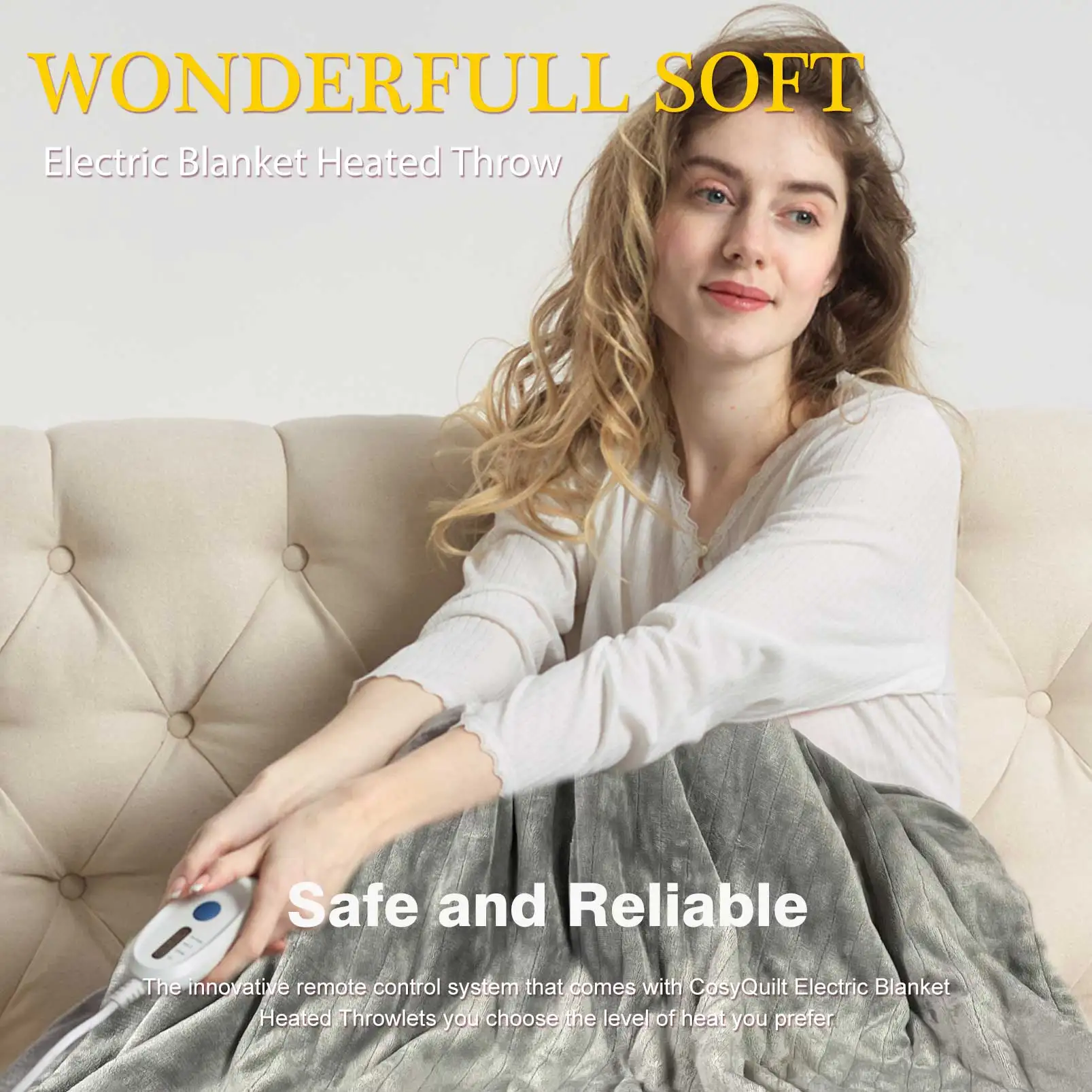 ETL Gray Color 62 Inch x 84 Inch Premium Reversible Flannel Plush Fuzzy Soft Warm Electric Blanket Twin 120V